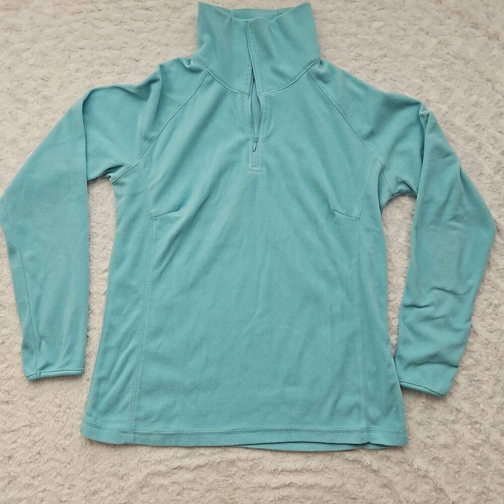 Womens Large Columbia Glacial Half Zip Aqua Haze Fleece Pullover Lounge Cozy